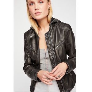 Free People Vegan Leather Hooded Jacket